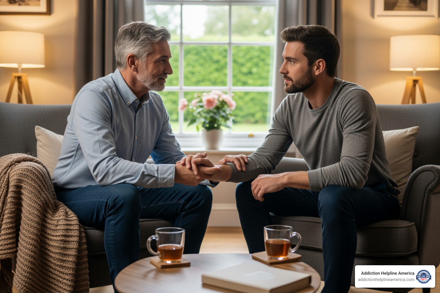 two men talking supportively in a calm setting - men's rehab centers two men talking supportively in a calm setting - men's rehab centers