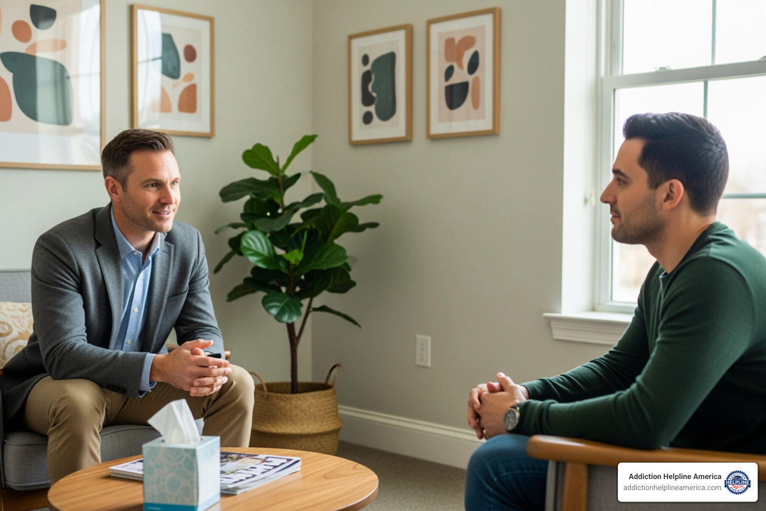 a therapist speaking with a patient one-on-one - men's rehab centers a therapist speaking with a patient one-on-one - men's rehab centers