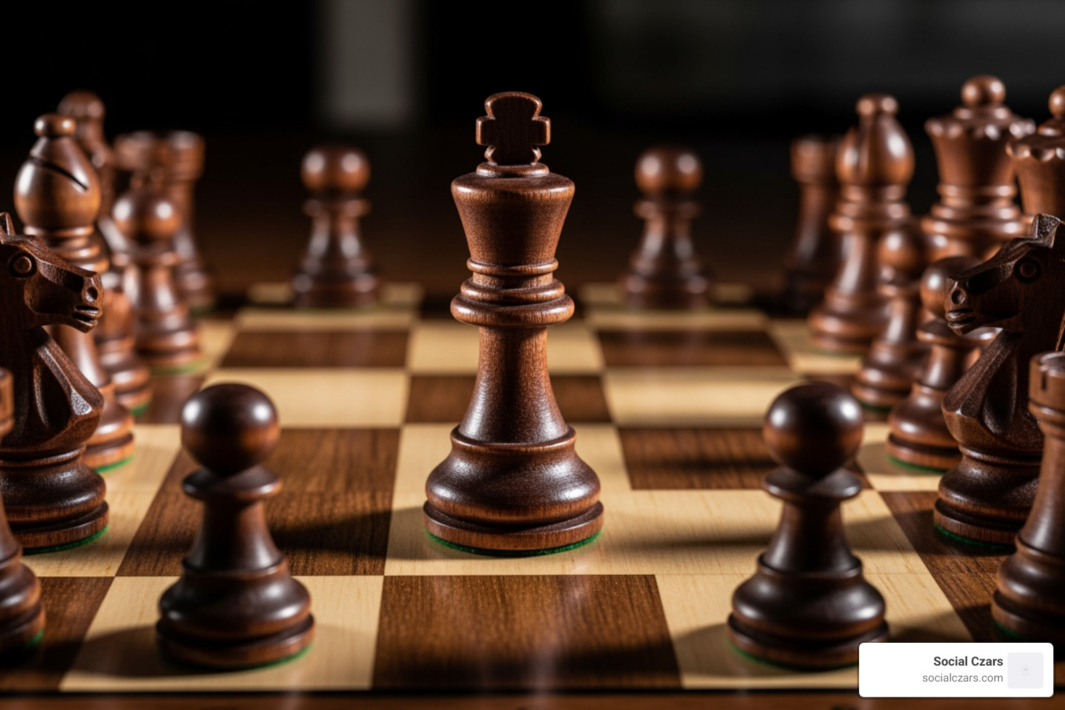 chess board with pieces labeled "Backlinks," "Schema," and "Content" surrounding a king piece labeled "Reputation" - Suppress negative search results