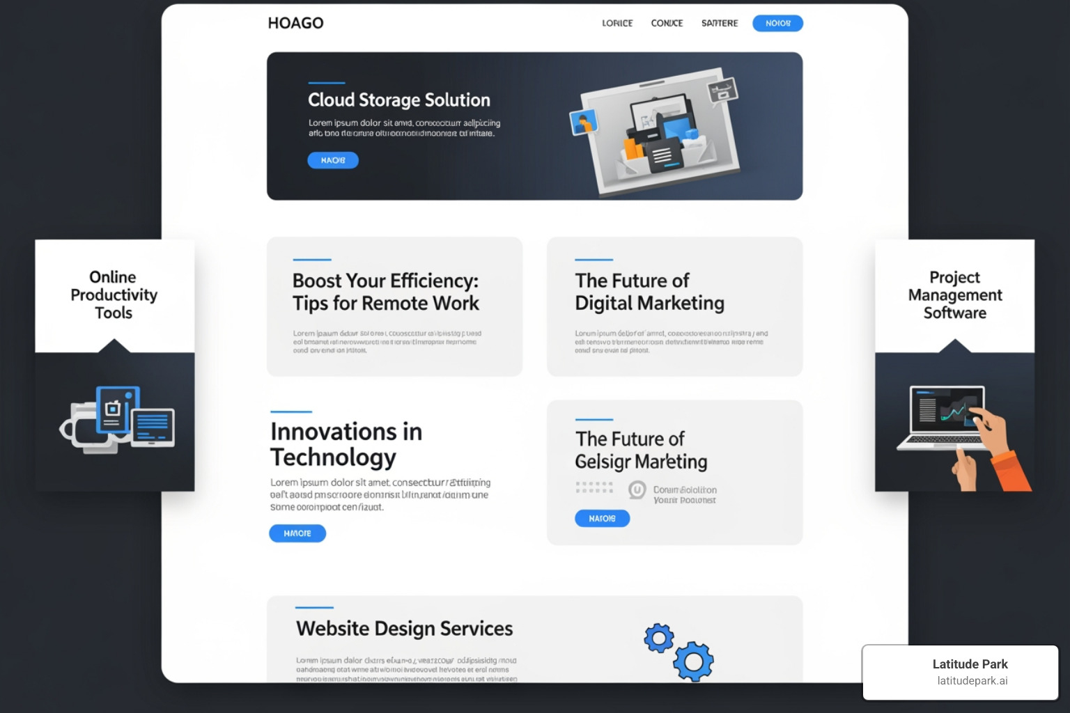 An image illustrating various ad placements on a webpage, including a header banner, sidebar ads, in-content native ads, and a footer ad. - selling digital advertising space