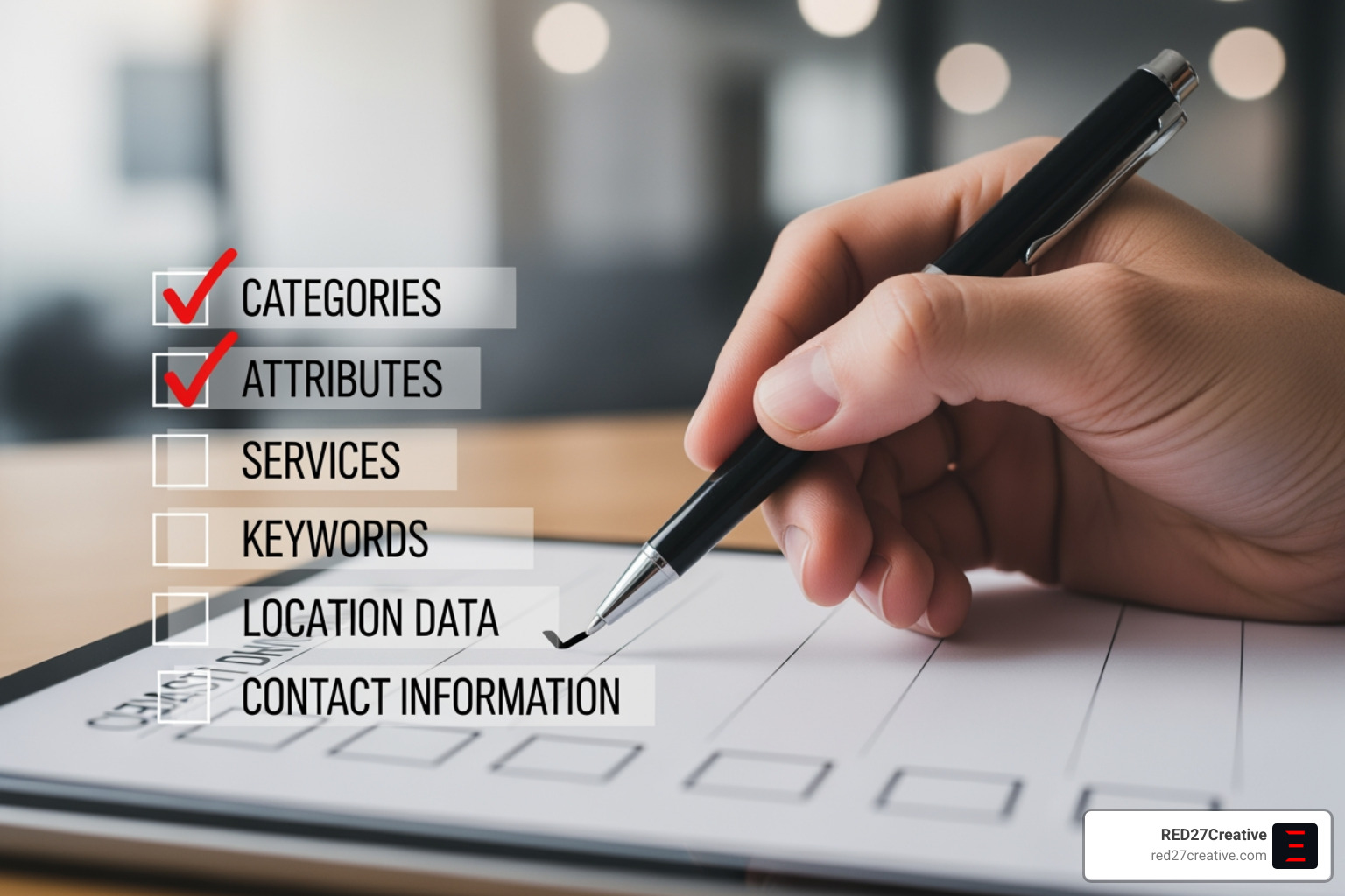 Checklist of optimization points—categories, attributes, services - Business profile optimization Checklist of optimization points—categories, attributes, services - Business profile optimization