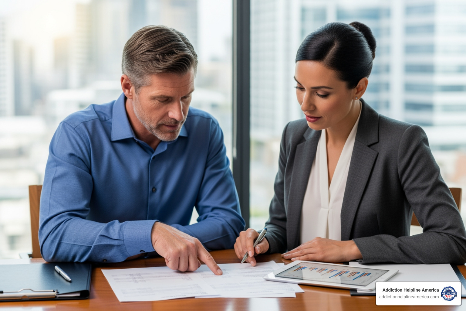 person reviewing financial documents with a counselor - drug rehab housing in new orleans louisiana take medicare person reviewing financial documents with a counselor - drug rehab housing in new orleans louisiana take medicare