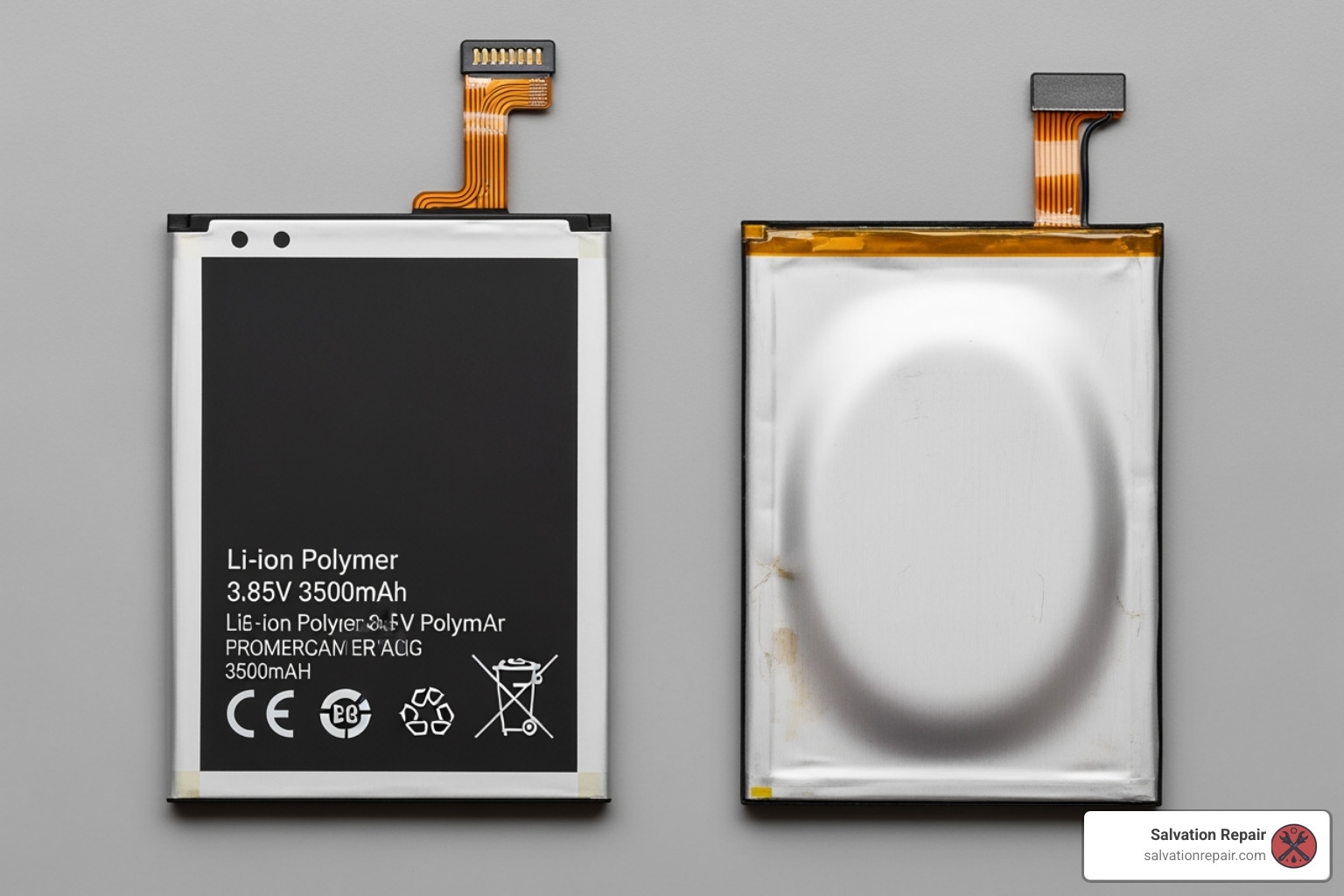 image of a new smartphone battery next to an old one - smartphone repair Laurel MS