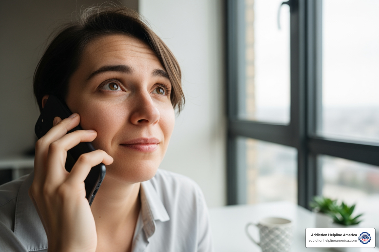 person on a phone call, looking relieved - medical detox centers near me