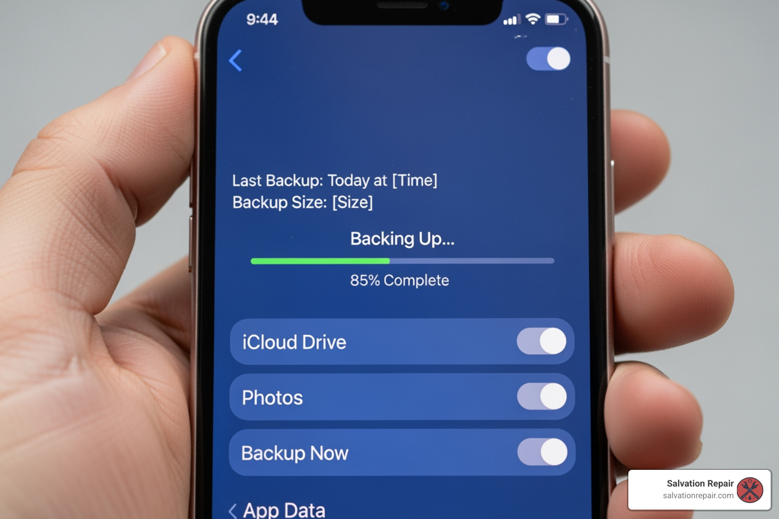 iCloud backup screen on an iPhone - apple battery replacement
