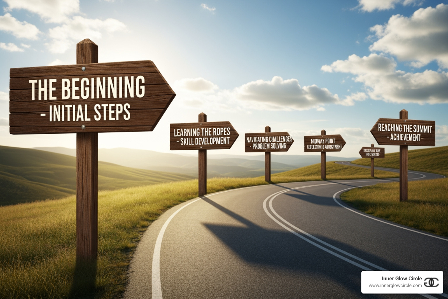 A roadmap with signposts like "Choose Program," "Complete Training," and "Get Certified," illustrating the step-by-step process to NLP certification. - become nlp certified