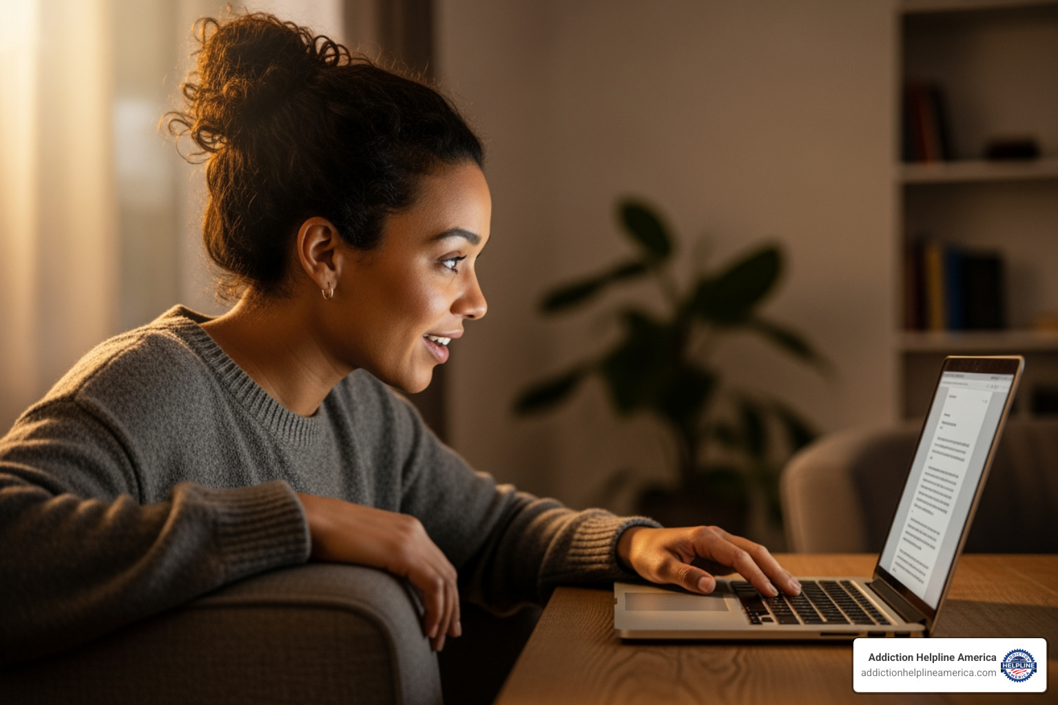 A person sits at a laptop, looking relieved as they find information on a screen. - detox program near me A person sits at a laptop, looking relieved as they find information on a screen. - detox program near me