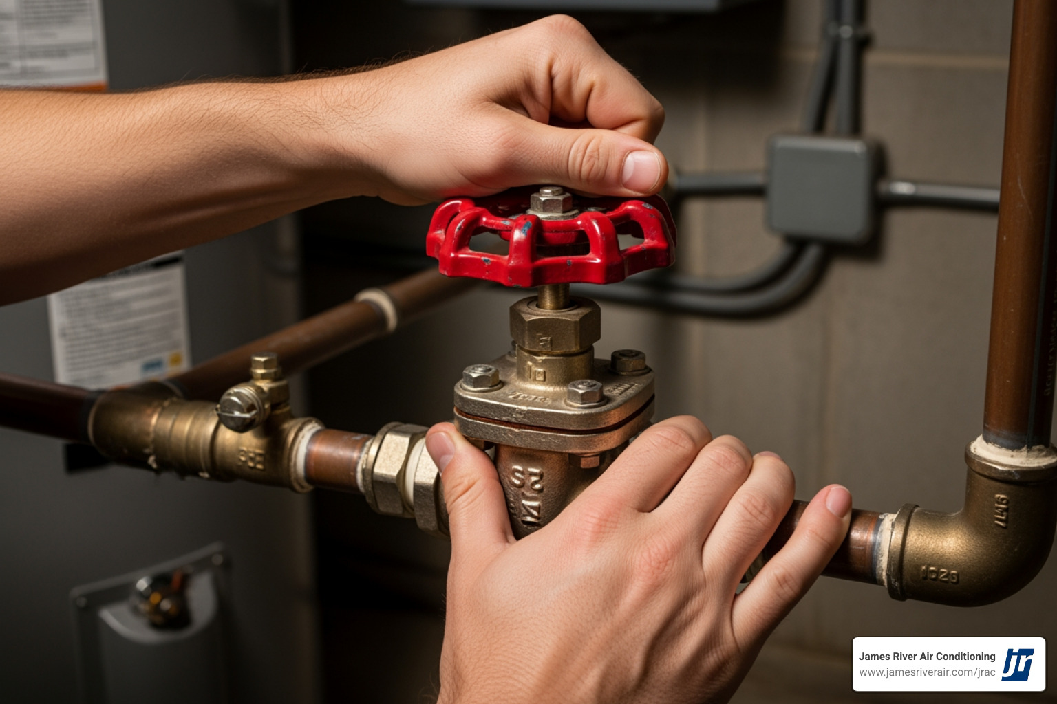 person turning off main water valve - emergency plumbing repair in petersburg, va person turning off main water valve - emergency plumbing repair in petersburg, va