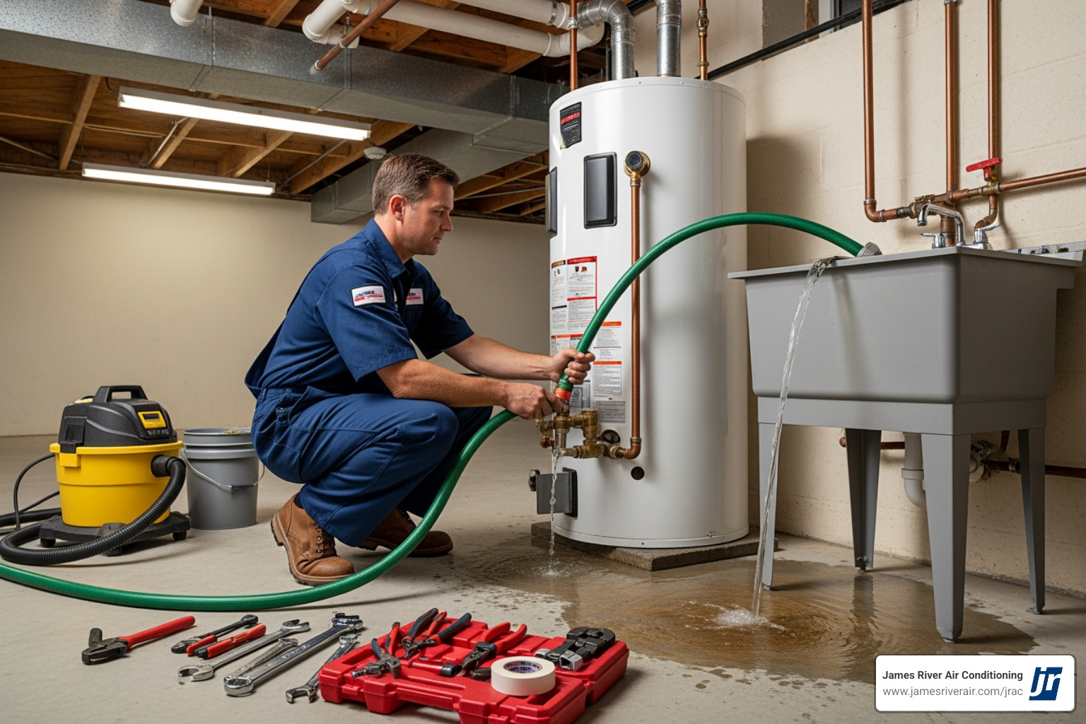 plumber performing water heater flush - emergency plumbing repair in petersburg, va plumber performing water heater flush - emergency plumbing repair in petersburg, va
