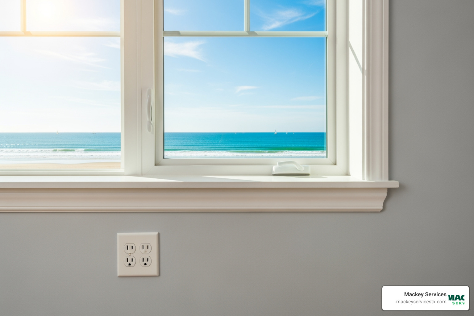 GFCI outlet near a window with a coastal view - electrical repair seabrook