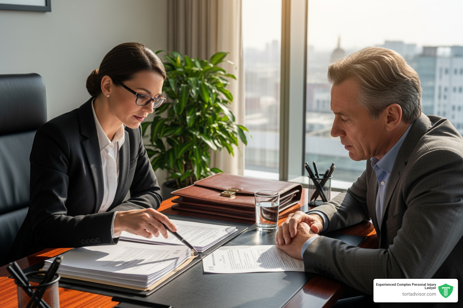 Lawyer and client reviewing documents - How to sue Monsanto