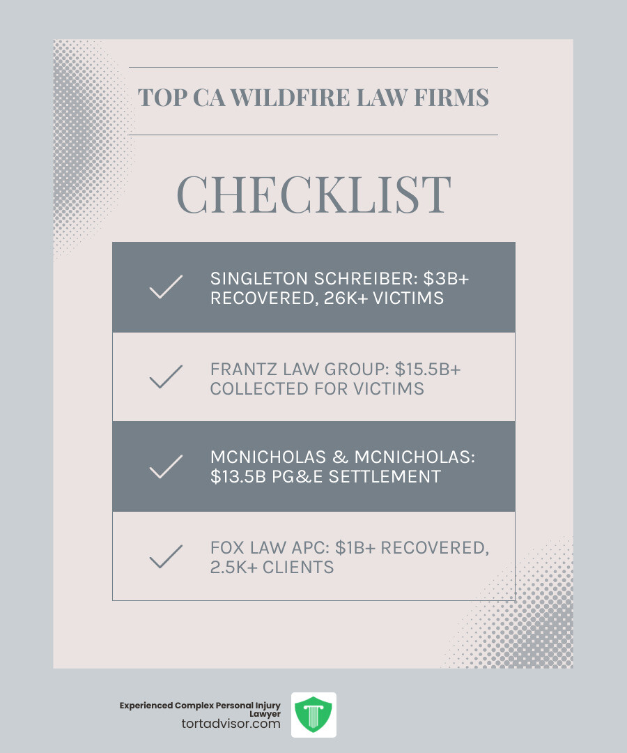 Infographic showing top wildfire law firms in California with their recovery amounts and client numbers - best wildfire lawsuit attorneys in california infographic checklist-light-blue-grey Infographic showing top wildfire law firms in California with their recovery amounts and client numbers - best wildfire lawsuit attorneys in california infographic checklist-light-blue-grey