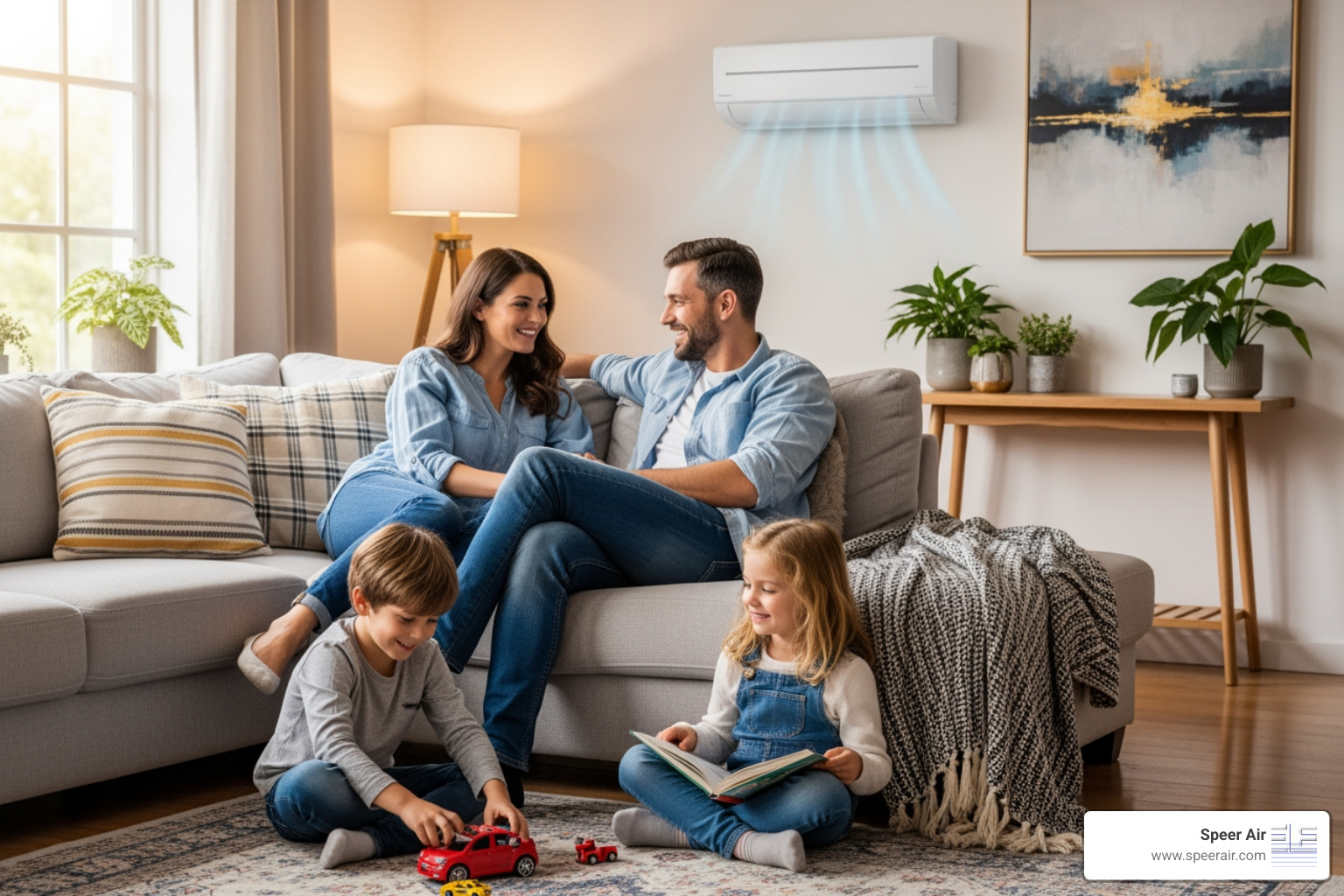 happy family in comfortable home with ductless unit - ductless system service rockaway happy family in comfortable home with ductless unit - ductless system service rockaway