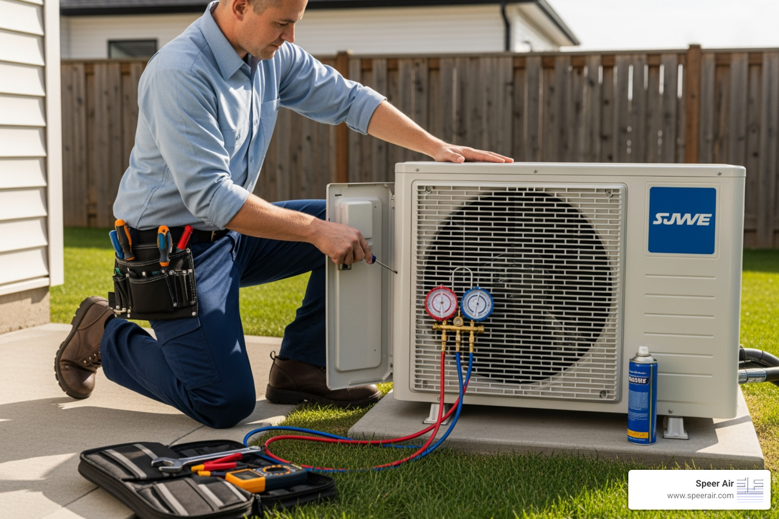 professional technician servicing the outdoor unit of a ductless system - ductless system service rockaway professional technician servicing the outdoor unit of a ductless system - ductless system service rockaway