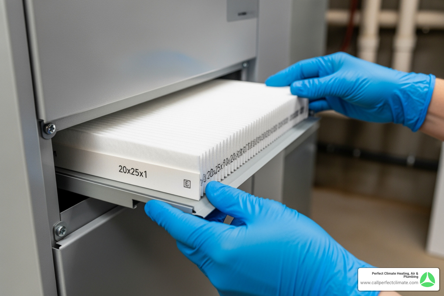 homeowner easily sliding a clean new air filter into their furnace - heating maintenance in poseyville in