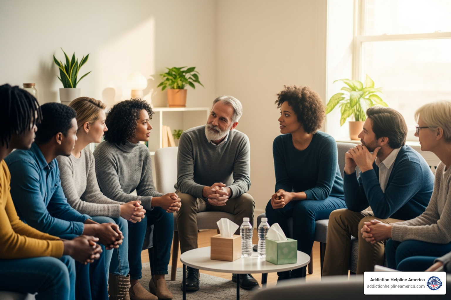 A diverse group of people sitting in a circle, engaged in a supportive group therapy session. - detox programs A diverse group of people sitting in a circle, engaged in a supportive group therapy session. - detox programs