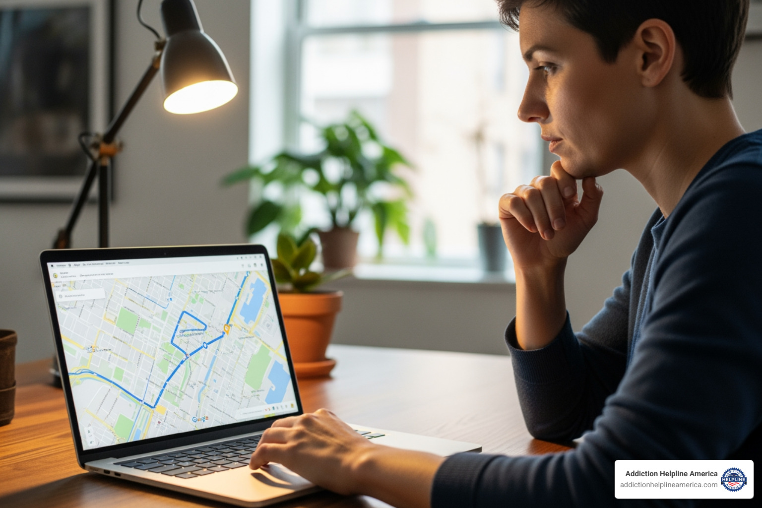A person looking thoughtfully at a laptop screen showing a map - detox facility near me A person looking thoughtfully at a laptop screen showing a map - detox facility near me