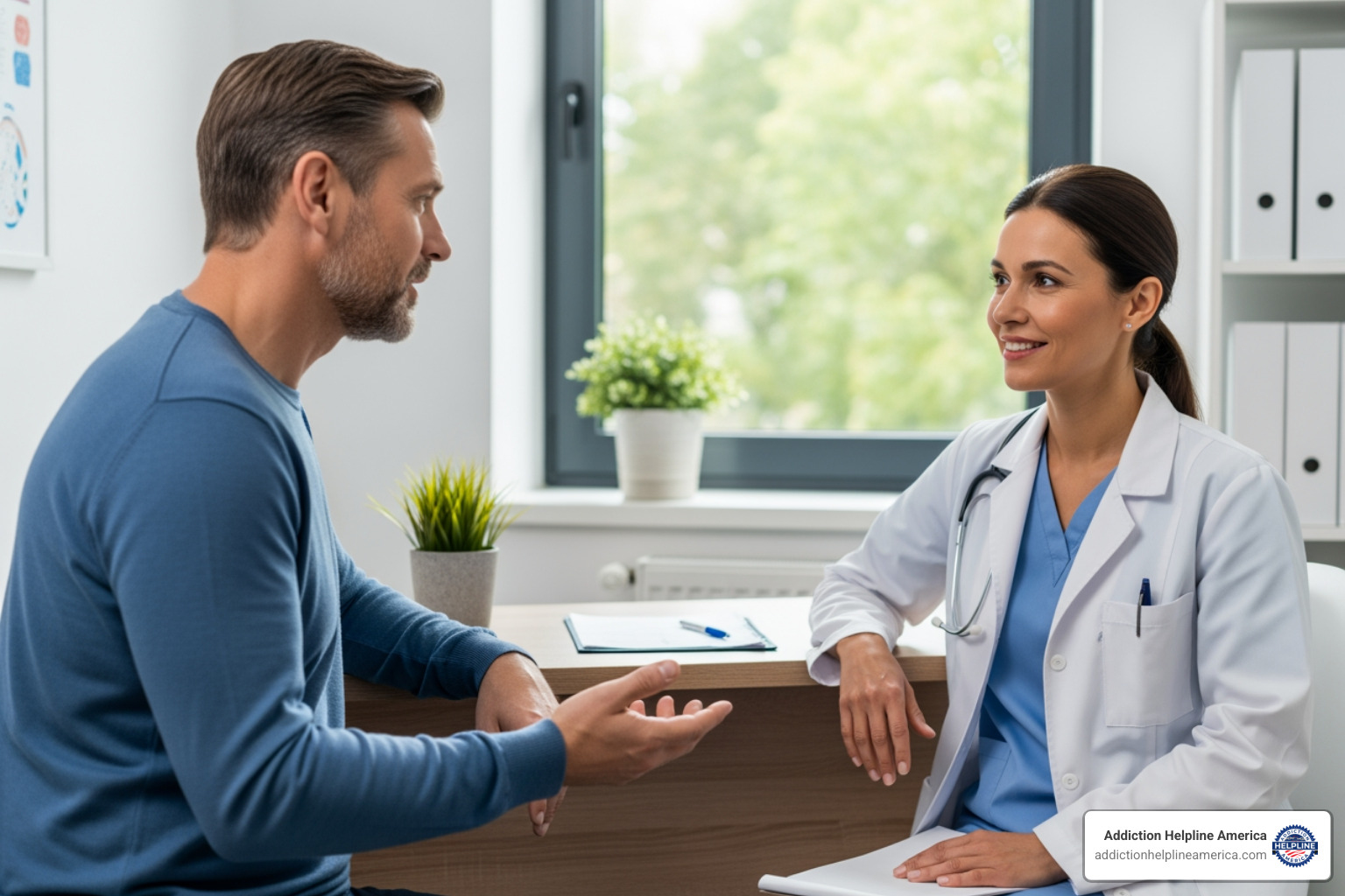 A person talking with a compassionate medical professional - detox facility near me A person talking with a compassionate medical professional - detox facility near me