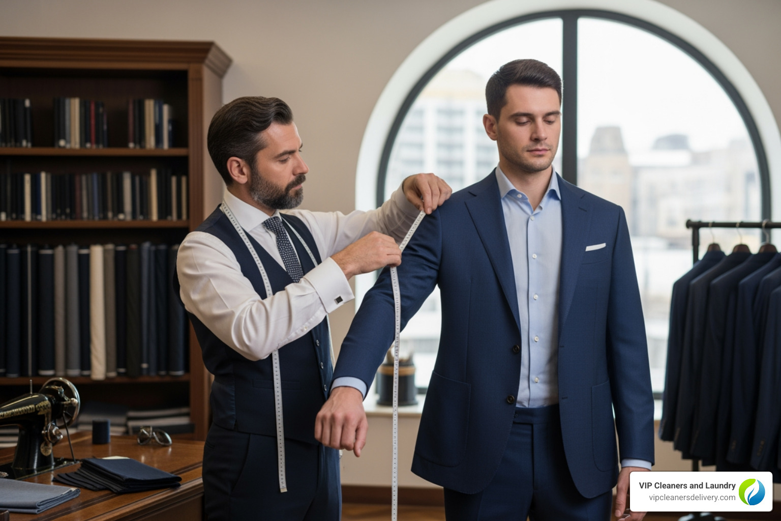 A tailor measuring a suit jacket - dry cleaners in poway A tailor measuring a suit jacket - dry cleaners in poway