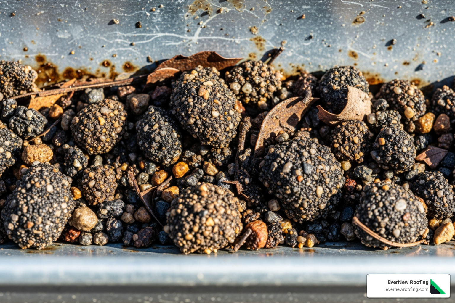 granules in gutter - roof rejuvenation services