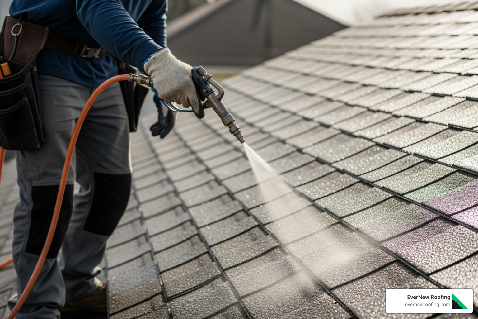 technician applying roof treatment - roof rejuvenation services