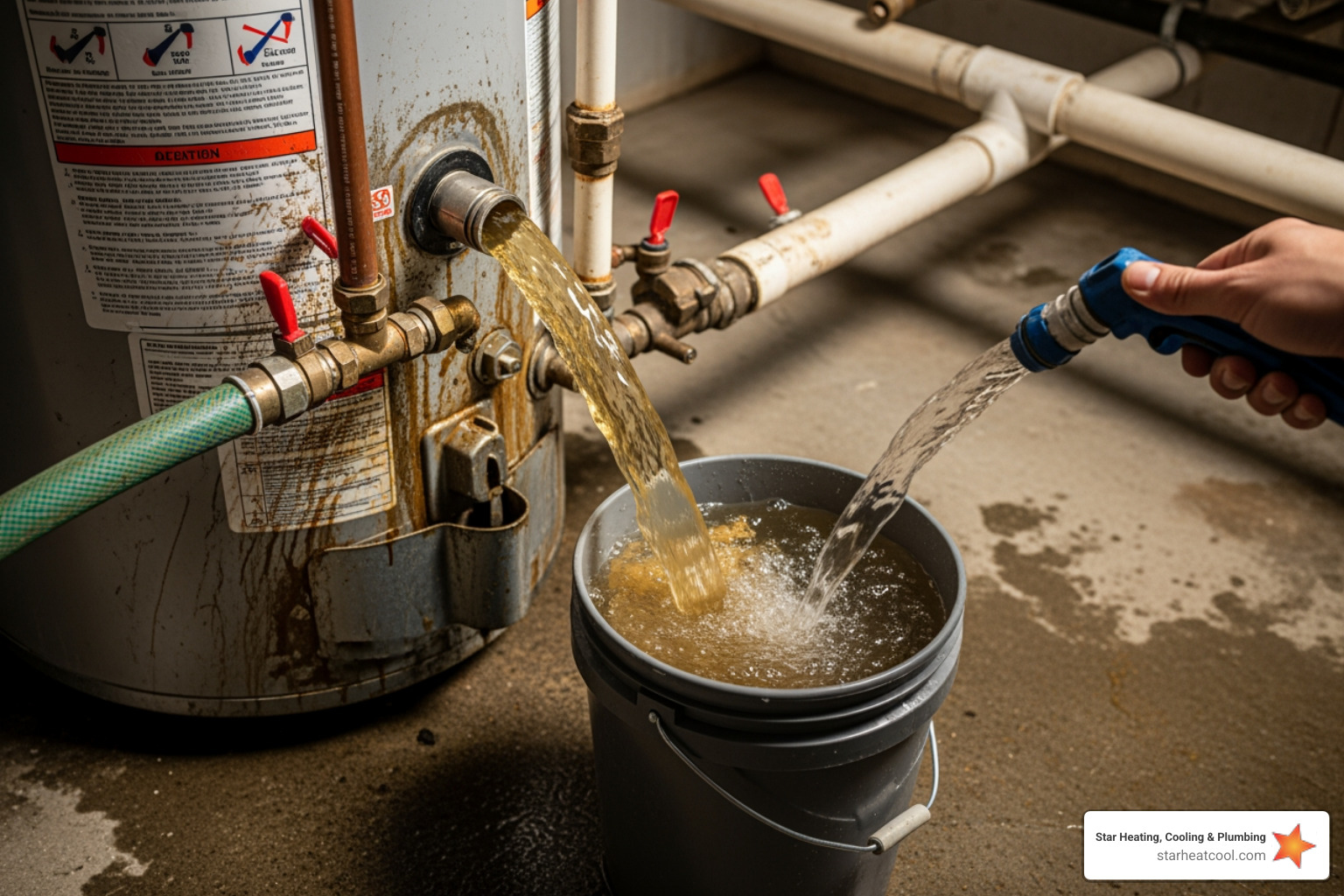 sediment being flushed from a water heater tank - water heater repair in williams creek in