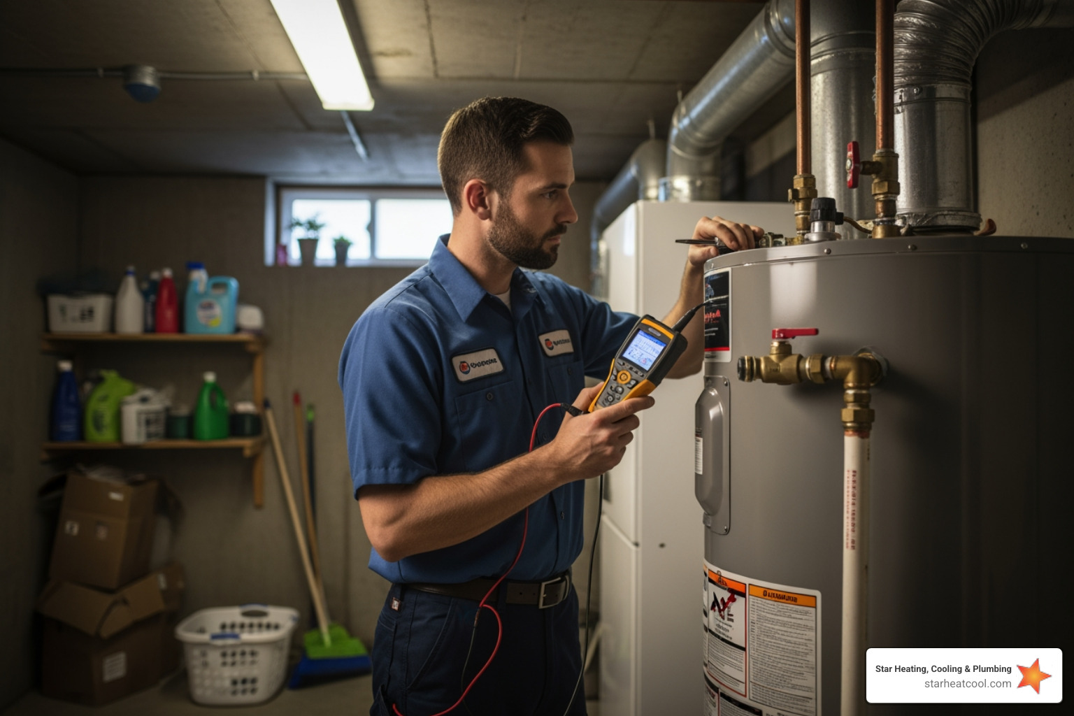 professional technician diagnosing a water heater issue - water heater repair in williams creek in