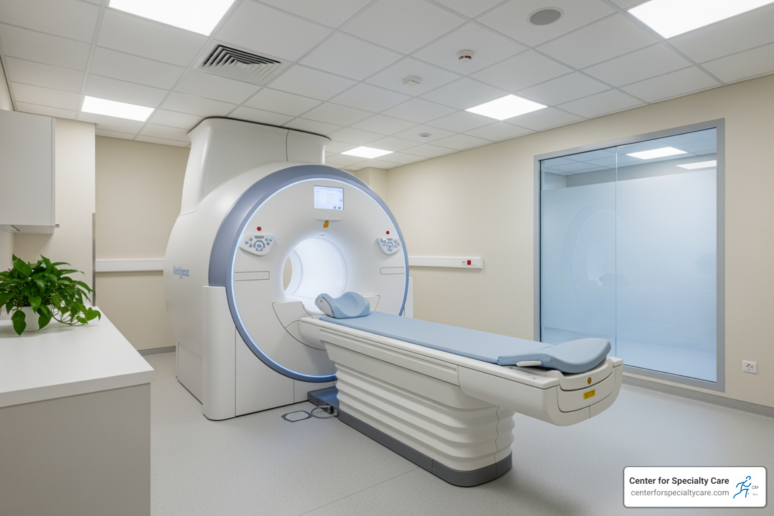 A modern diagnostic imaging machine, like an open MRI, ready for a patient - Orthopedic clinic Iowa A modern diagnostic imaging machine, like an open MRI, ready for a patient - Orthopedic clinic Iowa