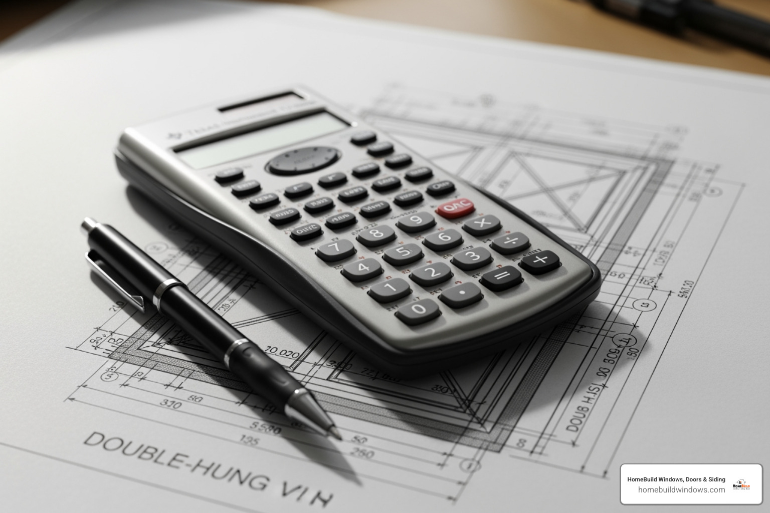 calculator and a window blueprint - impact windows financing