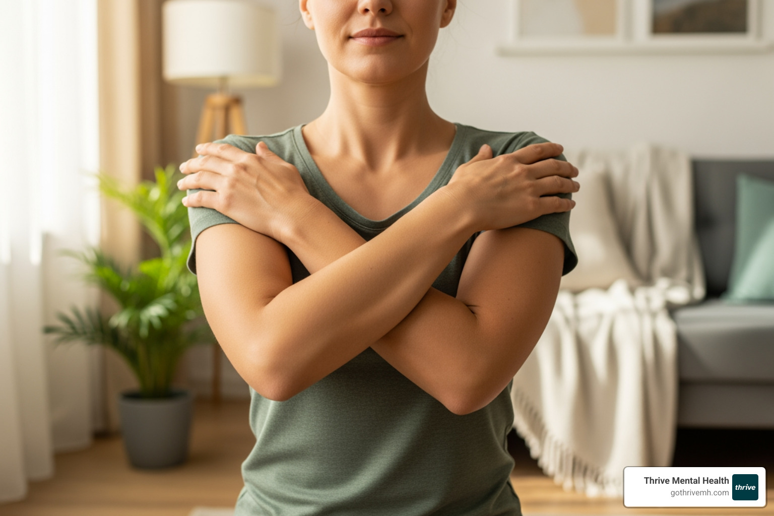 person demonstrating the Butterfly Hug technique - Top EMDR Bilateral Stimulation Techniques You Can Try at Home (Safely)