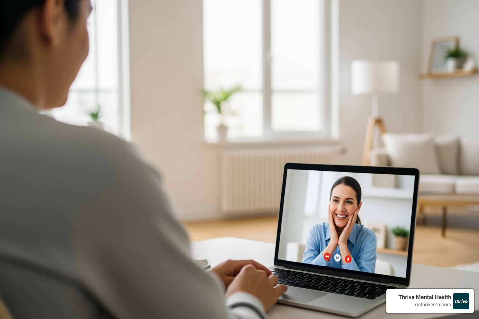 person talking to a therapist on a video call, empathetic and warm - Top EMDR Bilateral Stimulation Techniques You Can Try at Home (Safely)