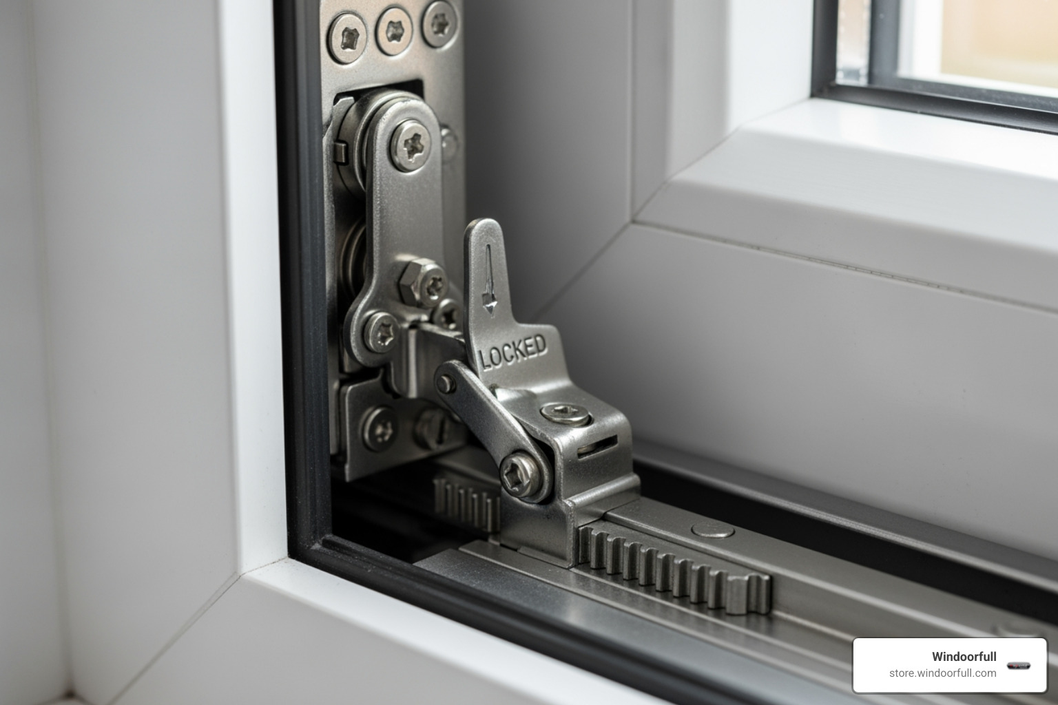 close-up on the locking mechanism and mishandling lever - tilt and turn window won t close close-up on the locking mechanism and mishandling lever - tilt and turn window won t close