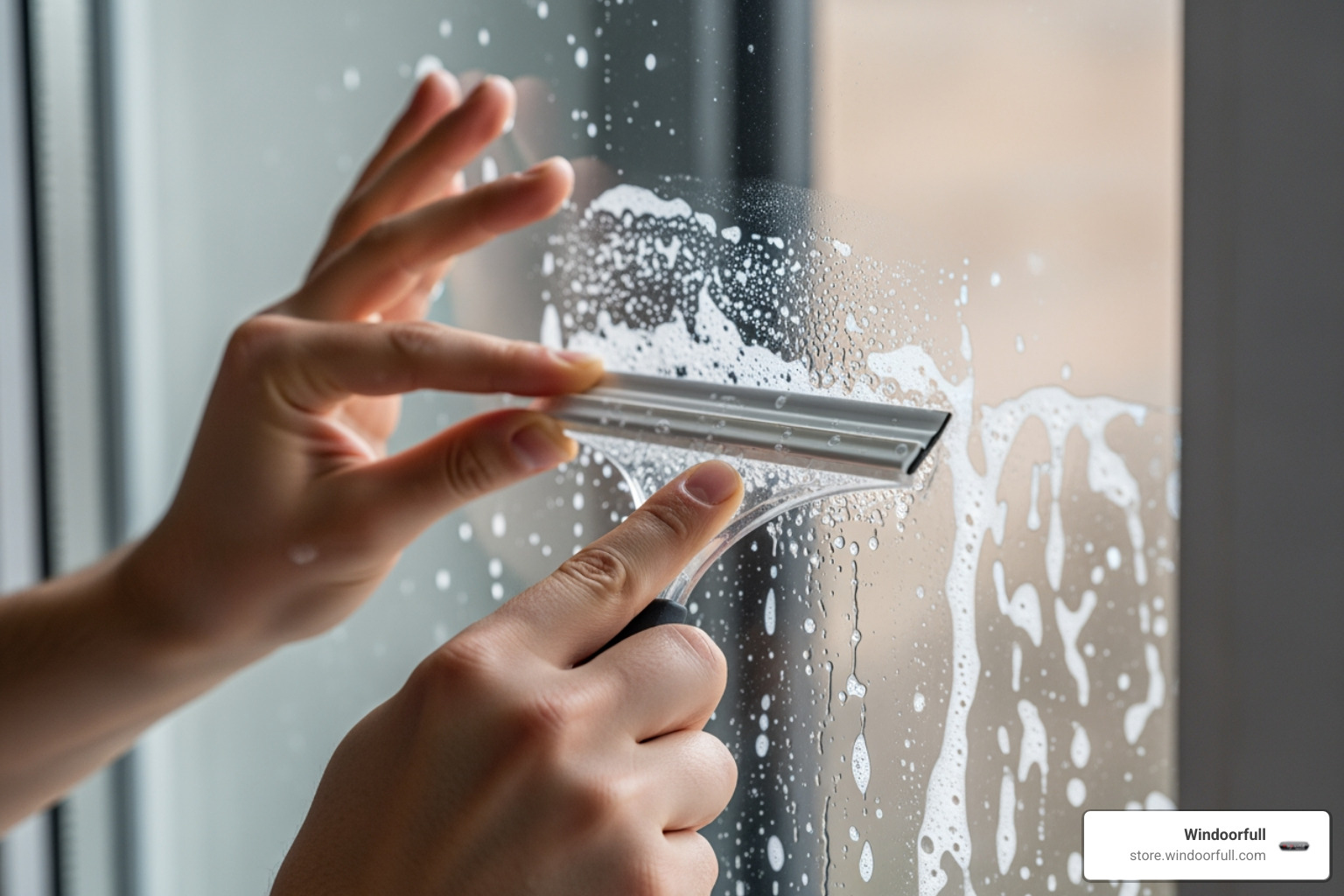 image showing the DIY installation process with a squeegee smoothing out a window film - bathroom window privacy screen image showing the DIY installation process with a squeegee smoothing out a window film - bathroom window privacy screen
