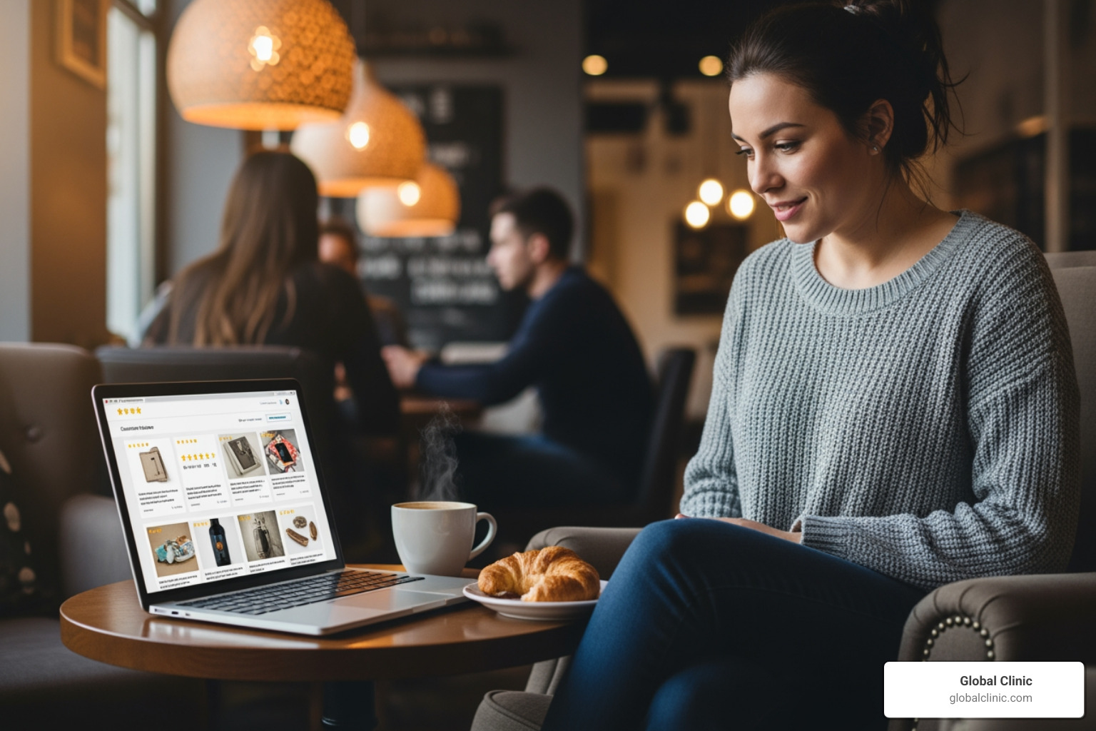 person reading online reviews on laptop - Chiropractor