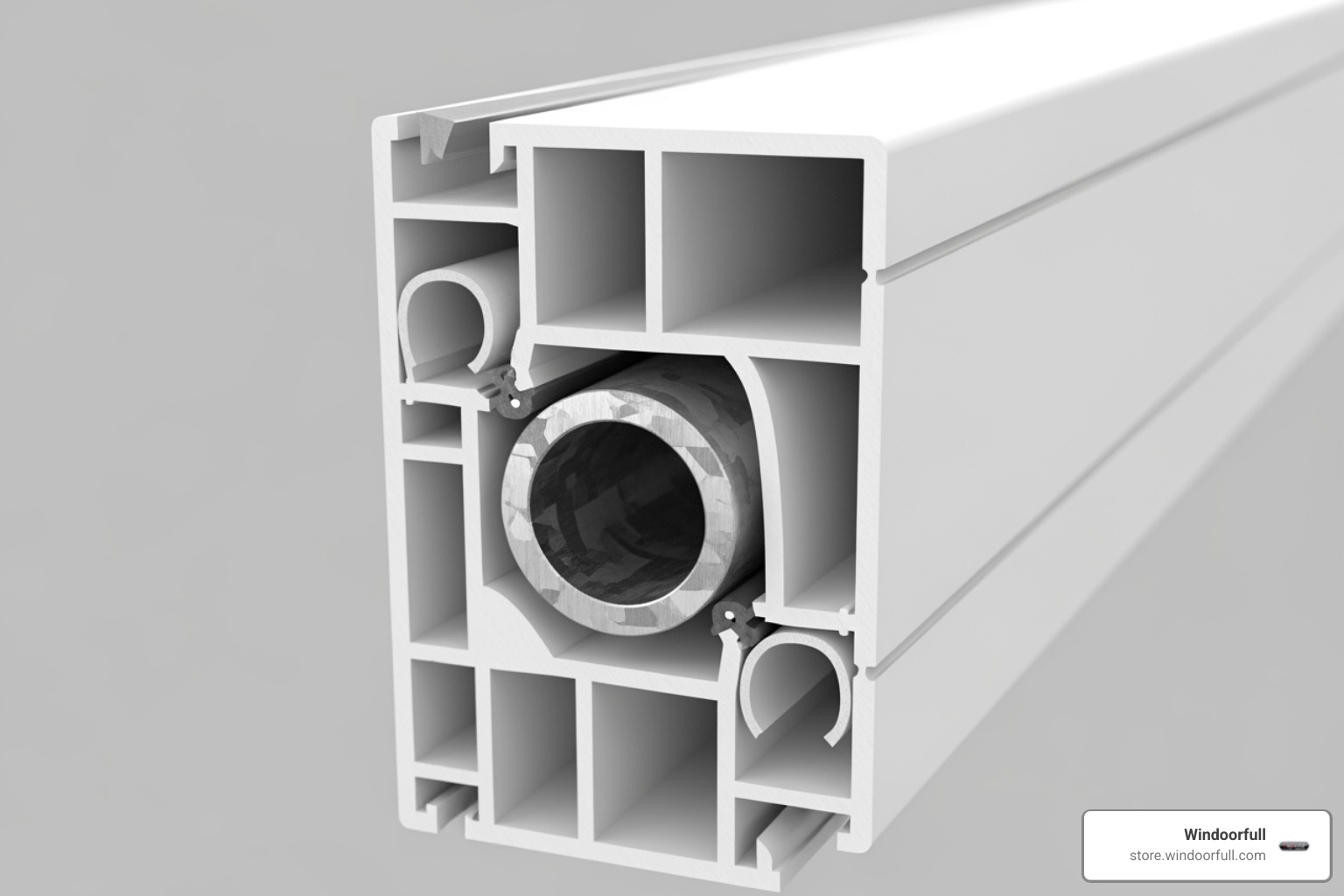 uPVC door profile cross-section showing the multi-chamber design and steel reinforcement - upvc tilt and turn doors uPVC door profile cross-section showing the multi-chamber design and steel reinforcement - upvc tilt and turn doors