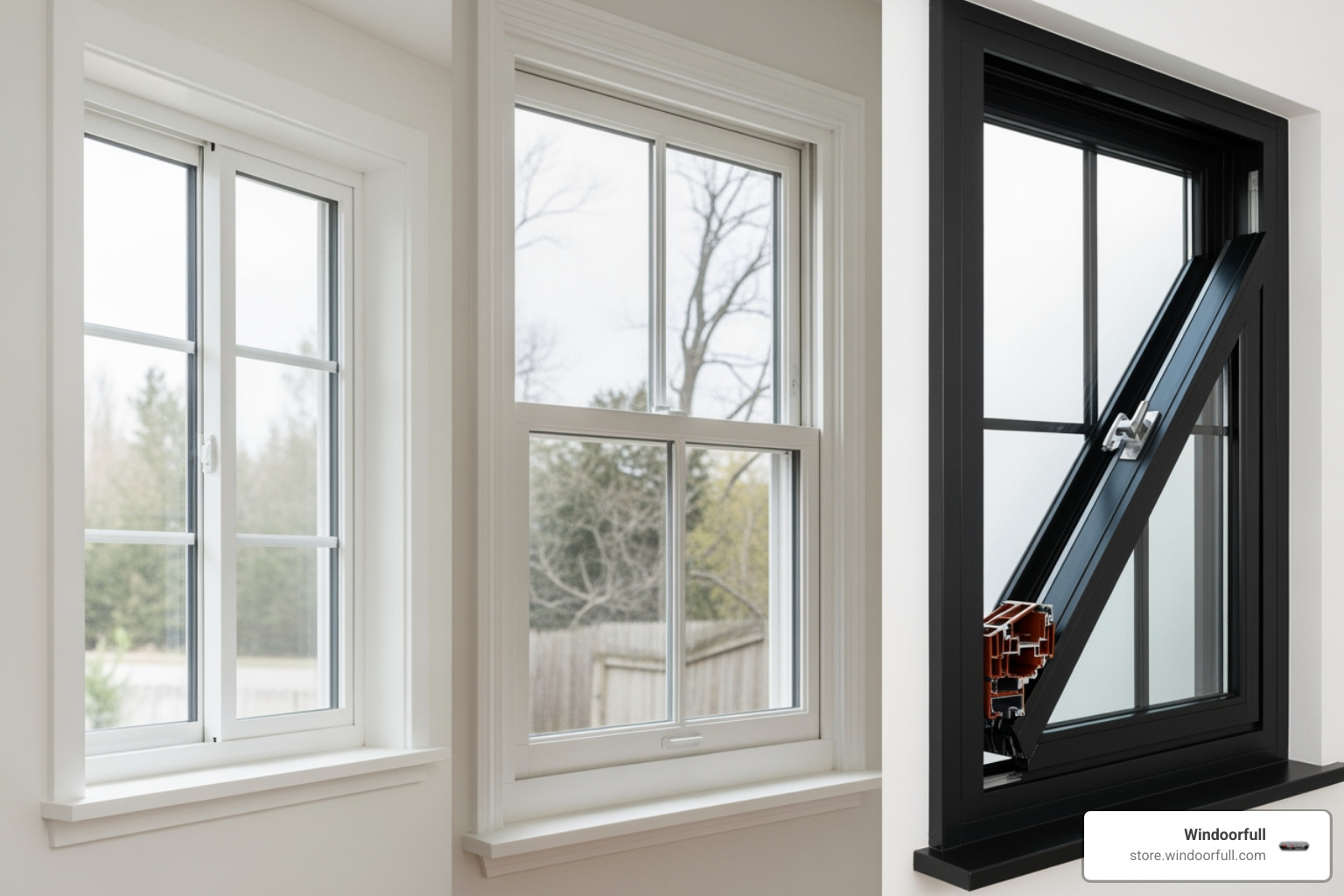 showing three tiers of windows: a basic uPVC slider, a stylish European uPVC tilt-and-turn, and a high-end slim aluminium-clad uPVC window - aluminium upvc windows price showing three tiers of windows: a basic uPVC slider, a stylish European uPVC tilt-and-turn, and a high-end slim aluminium-clad uPVC window - aluminium upvc windows price