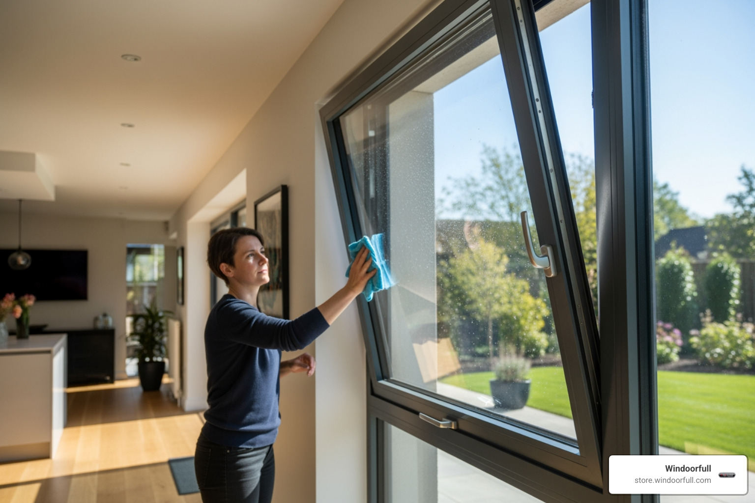 person easily cleaning exterior of tilt and turn window from inside - tilt turn windows person easily cleaning exterior of tilt and turn window from inside - tilt turn windows