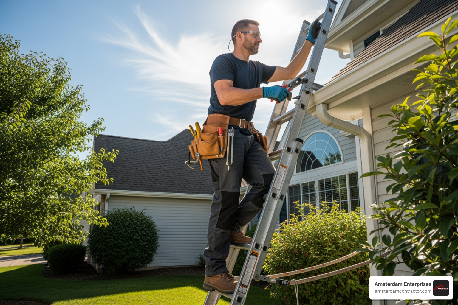 of a professional contractor repairing a section of a gutter - best gutter repair companies near me
