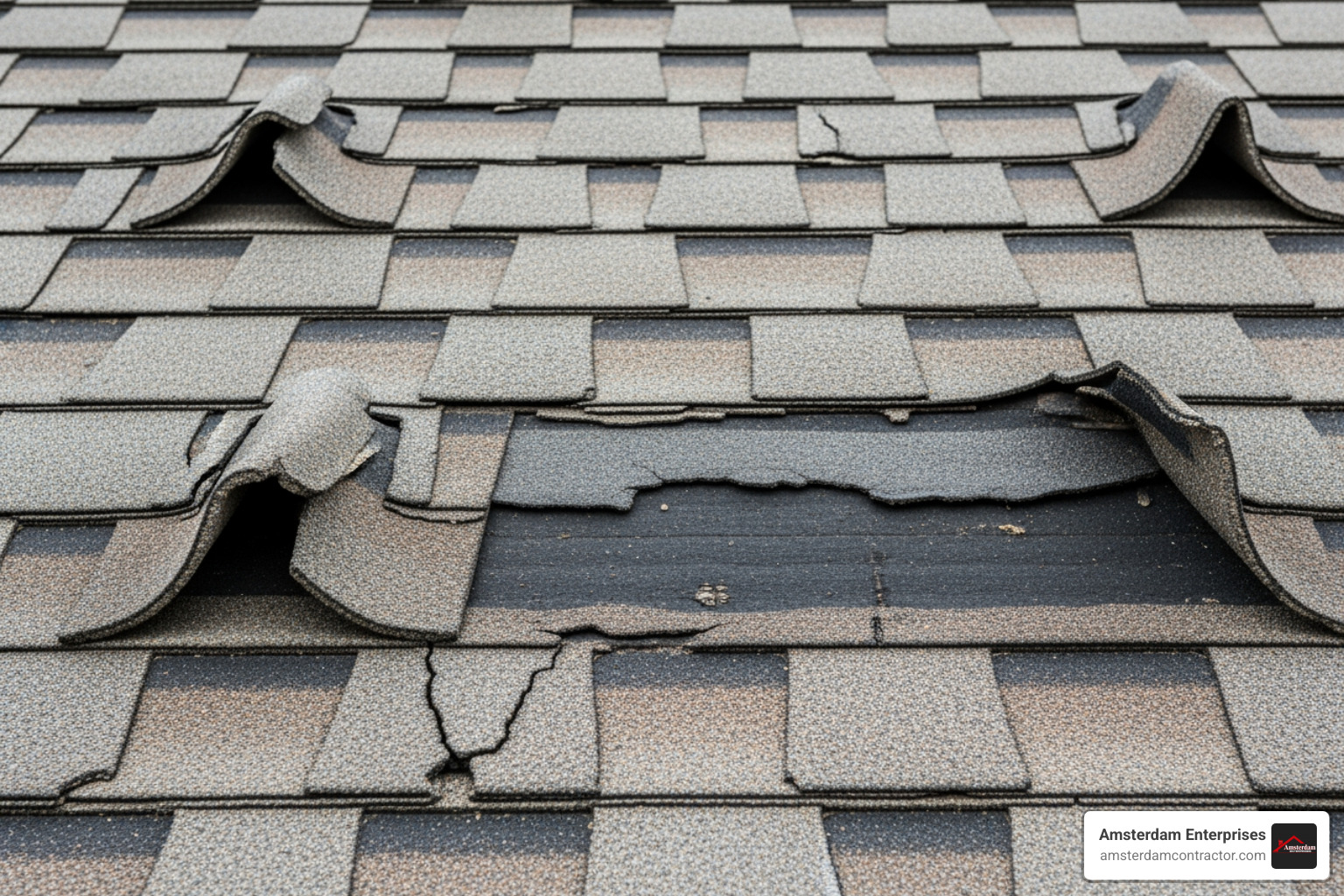cracked, curling, and missing asphalt shingles - Fall roof maintenance