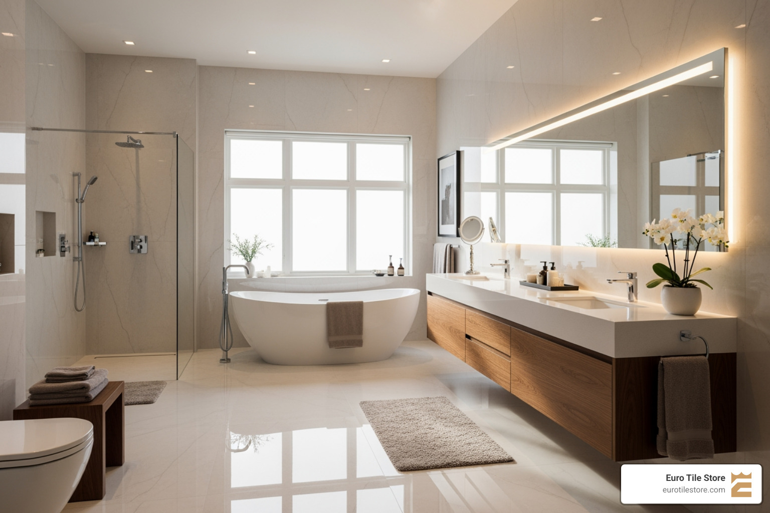 Stunning bathroom renovation featuring large-format porcelain slabs - remodelers near me