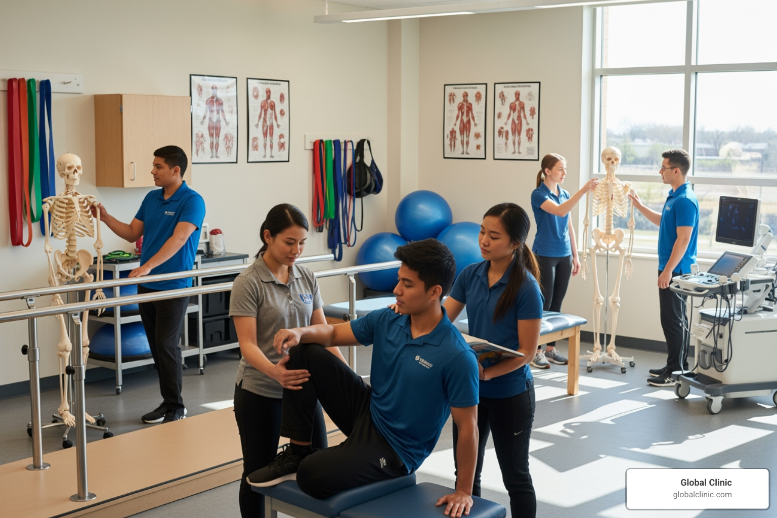 Physical therapy students in a university lab setting - dpt meaning Physical therapy students in a university lab setting - dpt meaning