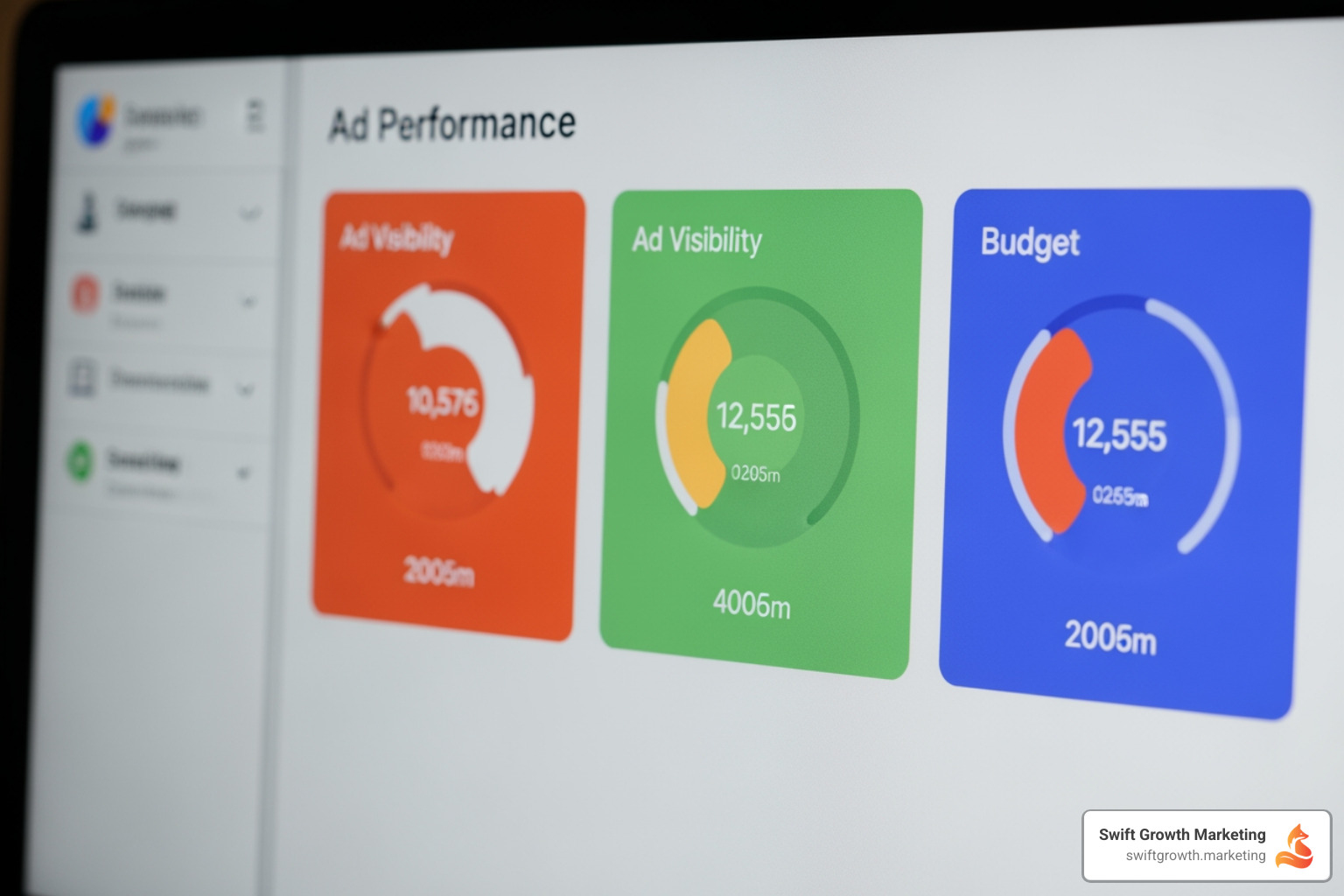 Google Ads dashboard screenshot with a section highlighting Impression Share metrics, including Impression Share (Search), Lost IS (Budget), and Lost IS (Rank), showing numerical values for each - google ads formula