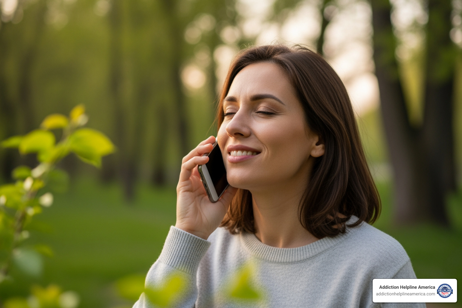 a person on the phone looking relieved - Alcohol detox Costa Mesa