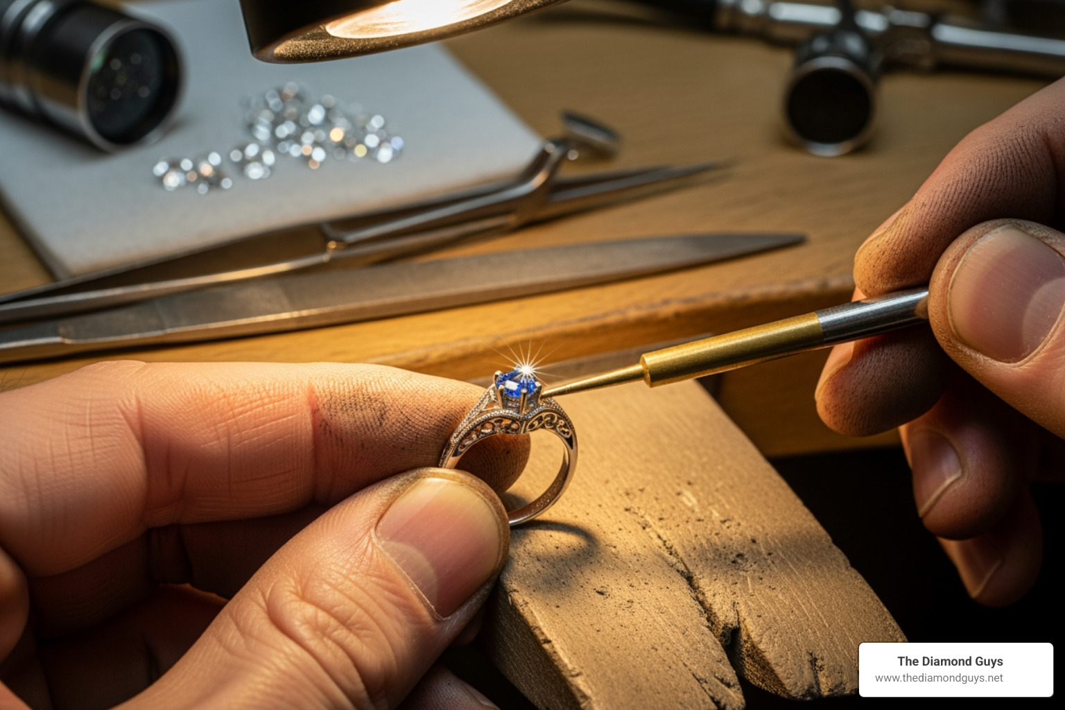 a jeweler's hands carefully setting a stone in a custom ring - jeweler in scottsdale az a jeweler's hands carefully setting a stone in a custom ring - jeweler in scottsdale az