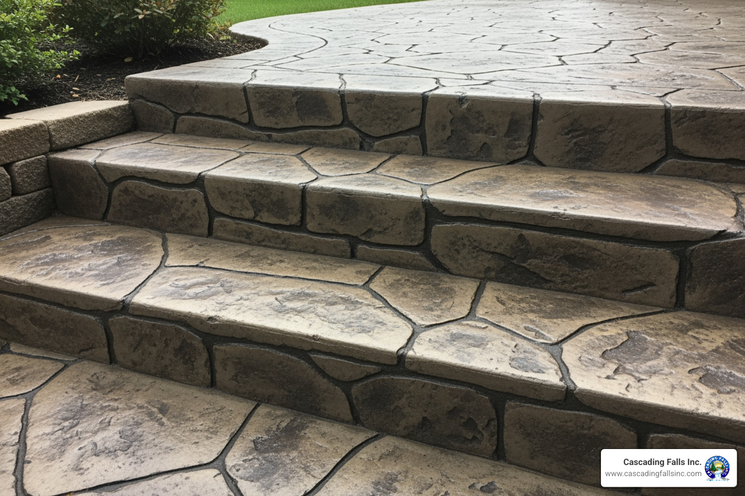 stamped concrete steps mimicking natural stone - concrete steps builder