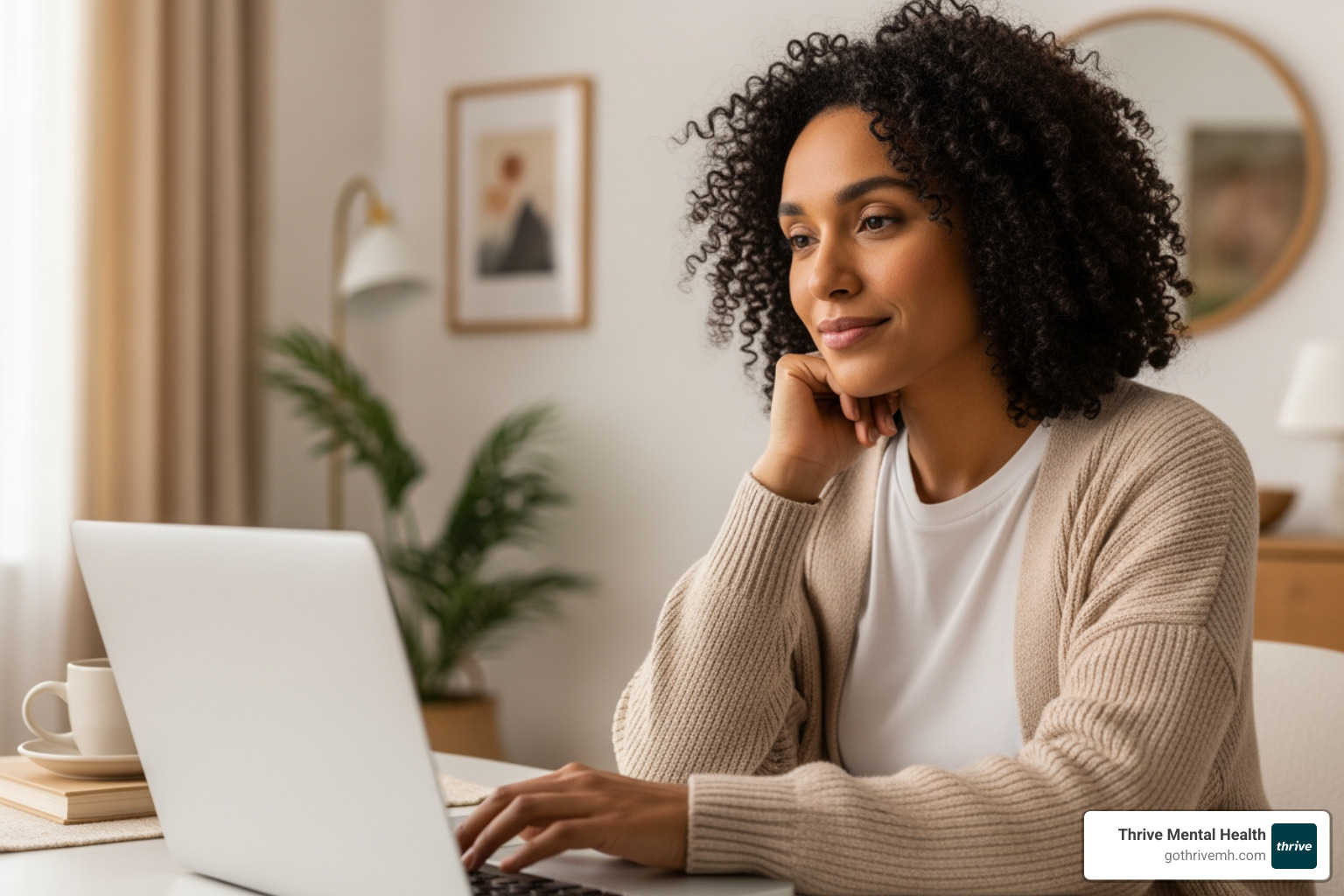 person in virtual therapy session on laptop - post traumatic stress disorder symptoms
