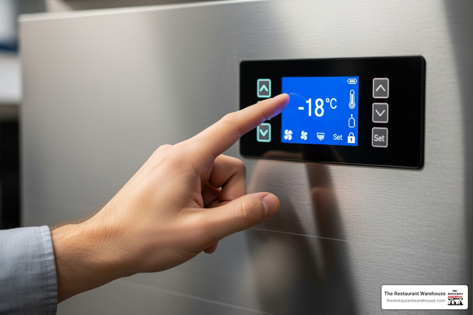 image of a user adjusting a modern digital temperature control panel on a commercial freezer - commercial freezers image of a user adjusting a modern digital temperature control panel on a commercial freezer - commercial freezers