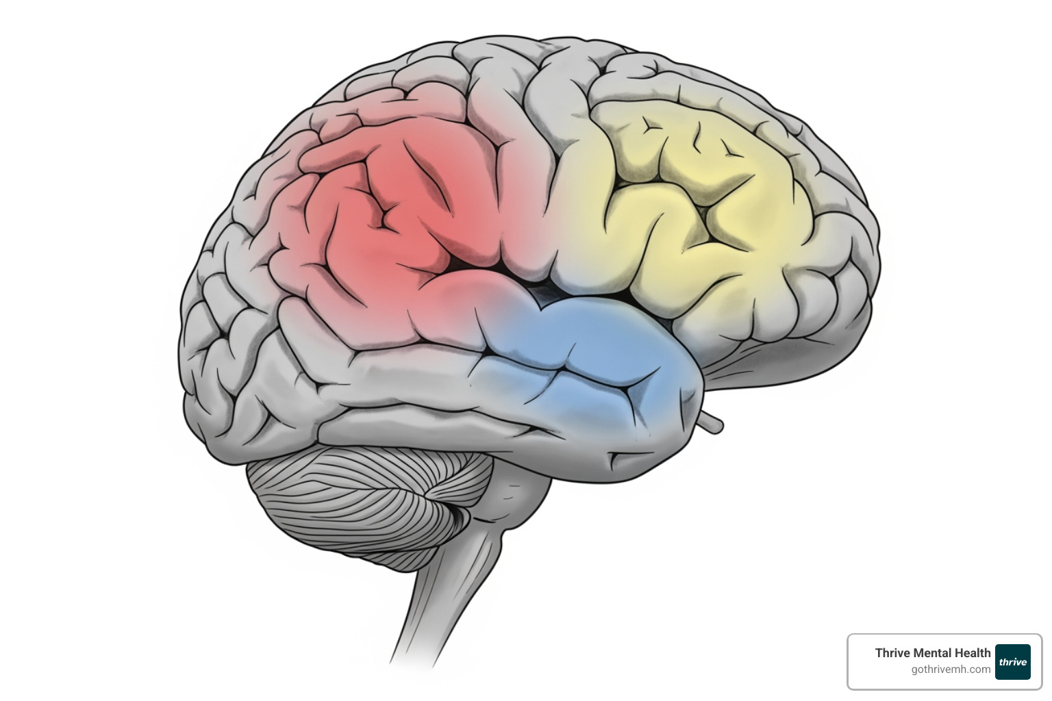 Brain diagram highlighting amygdala, hippocampus, prefrontal cortex. Alt: "Brain regions involved in trauma and memory processing with BLS." - The Science Behind Bilateral Stimulation and Memory Processing