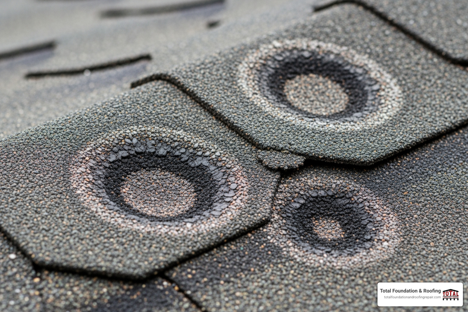 Close-up of hail damaged asphalt shingle - Hail damage roof repair
