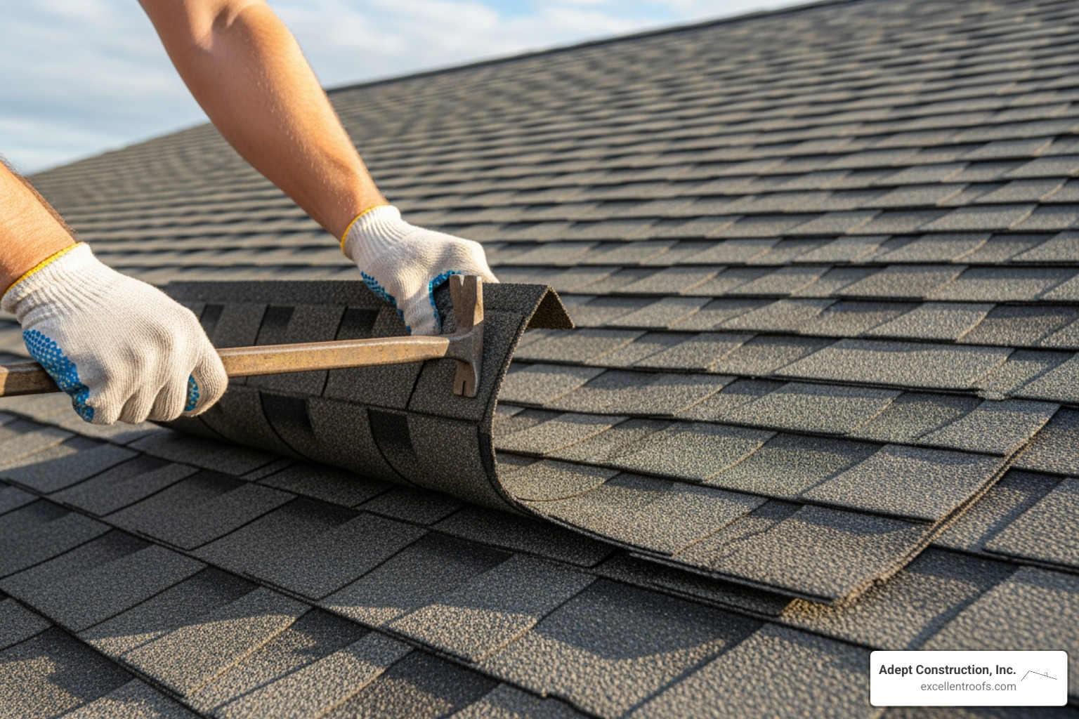 illustrating the process of replacing a single asphalt shingle - repair of roofing